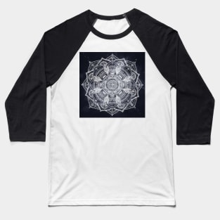 Elegant White Mandala Gray Nebula Design Baseball T-Shirt